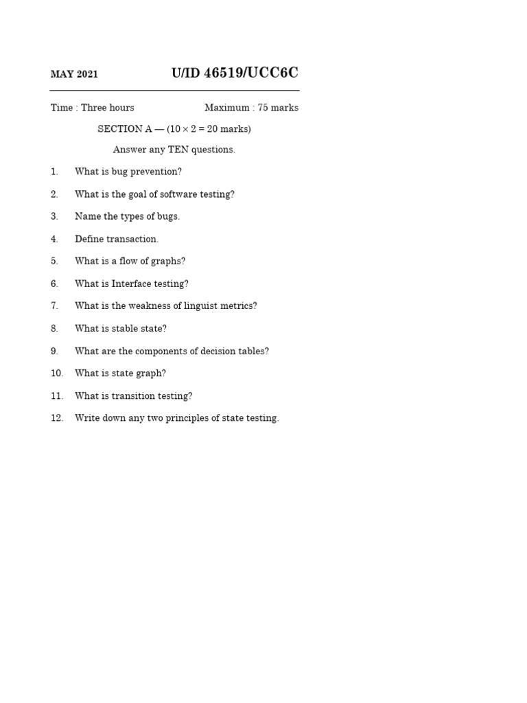 UCC6C Software Testing Pyq | PDF | Software Testing | Debugging