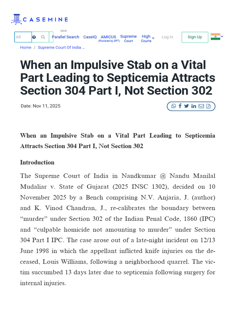 When an Impulsive Stab on a Vital Part Leading to Septicemia Attracts ...