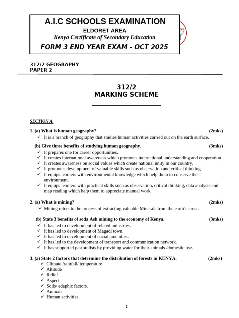 Geo Pp2 Marking Scheme | PDF | Trees | Mining