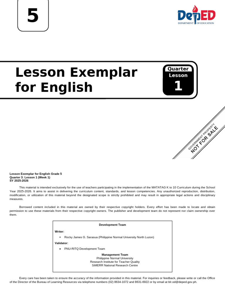 Q3 LE English 5 Lesson 1 Week 1 | PDF | Reading Comprehension | Learning