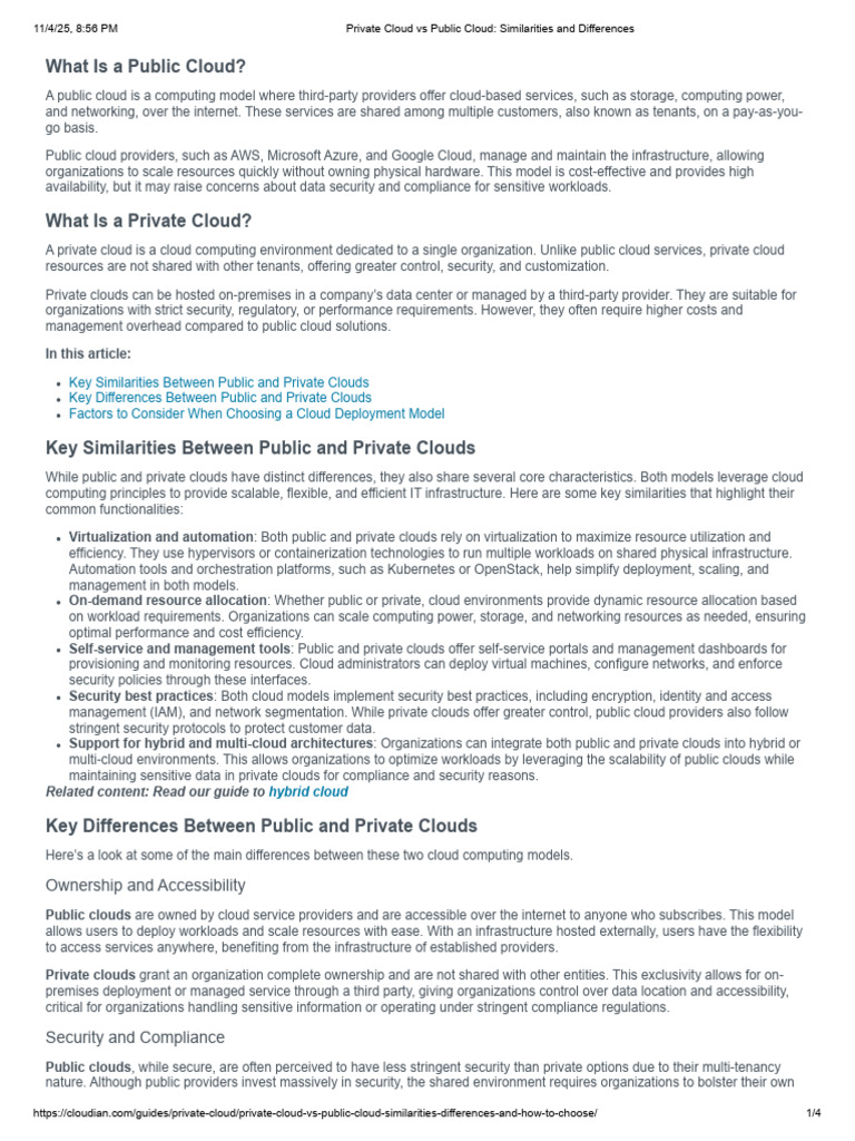 Private Cloud Vs Public Cloud - Similarities and Differences | PDF ...