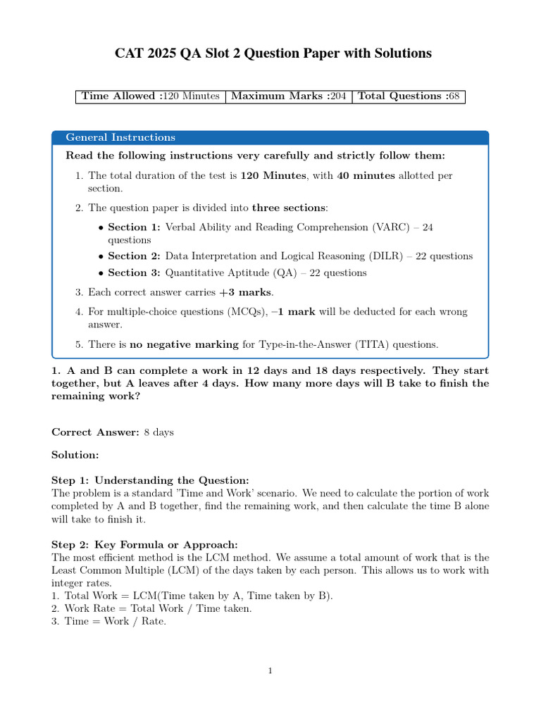 CAT 2025 QA Slot 2 Question Paper With Solutions 1 ...