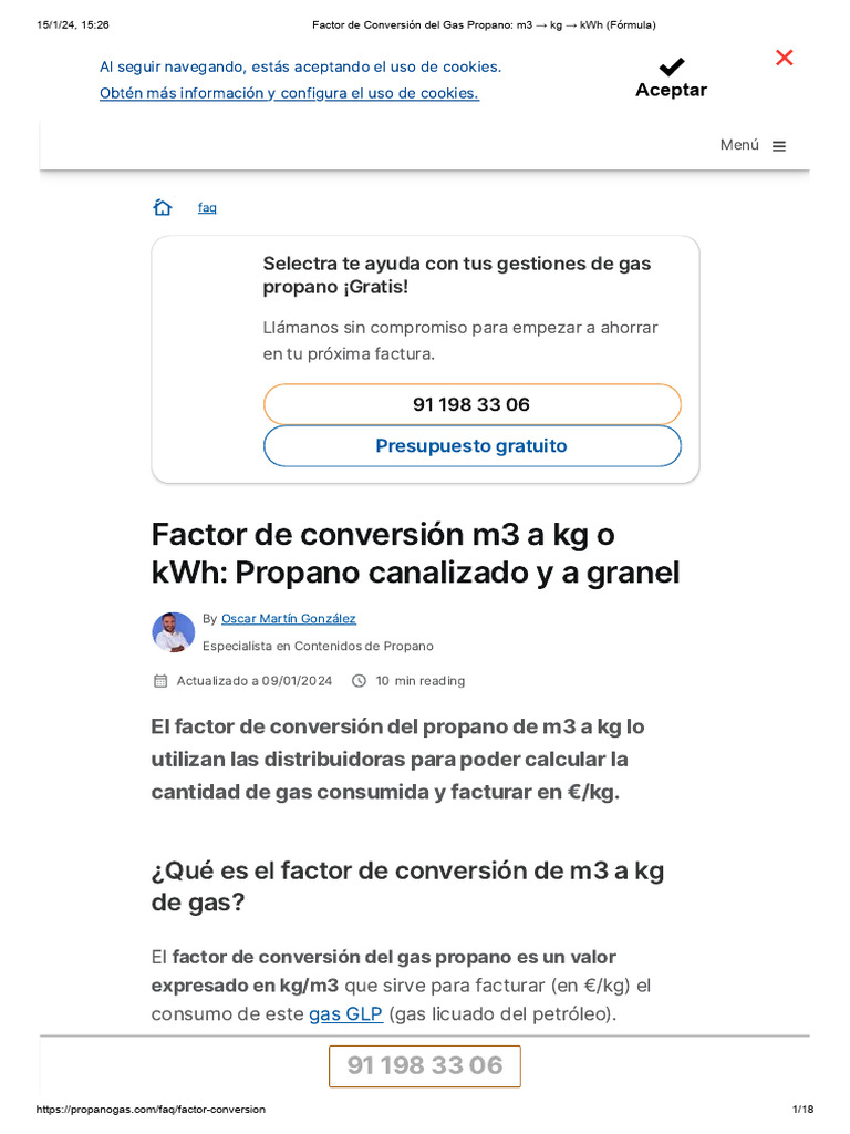 Factor de Conversión Del Gas Propano - m3 KG KWH (Fórmula) | PDF | Gas ...