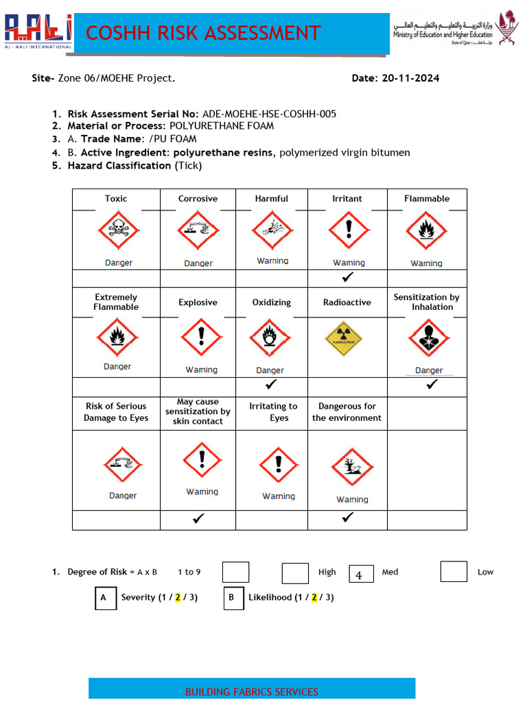 Coshh Risk Assessment Polyurethane Foam | PDF | Personal Protective ...