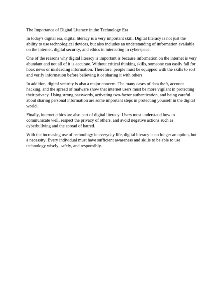 The Importance of Digital Literacy in the Technology Era | PDF