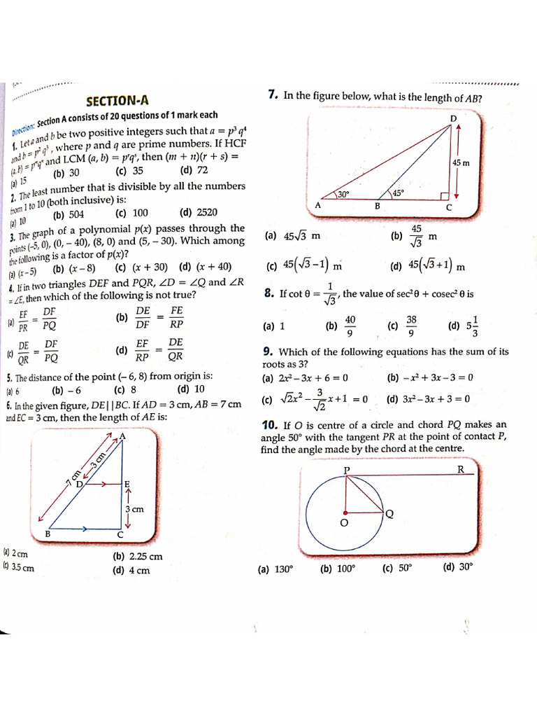 Sample Paper Class 10 | PDF