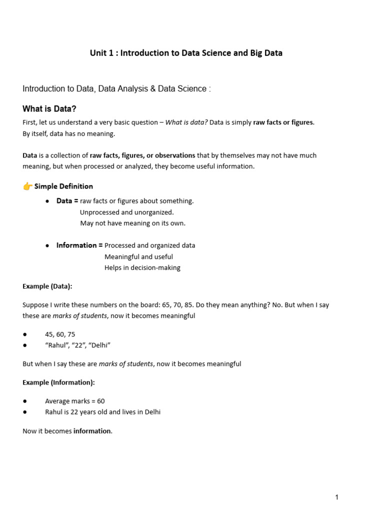 Unit 1 - Data Science & Big Data | PDF | Data | Data Analysis