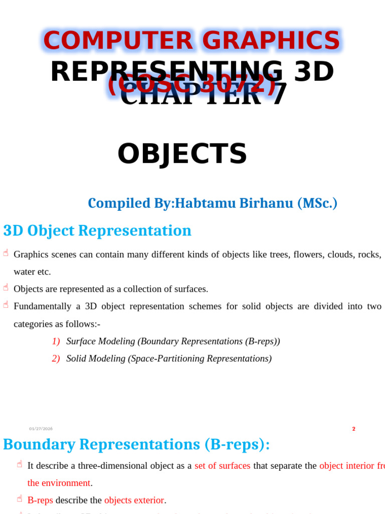Lecture - 7 Representing 3D Objects | PDF | Polygon | Vertex (Geometry)