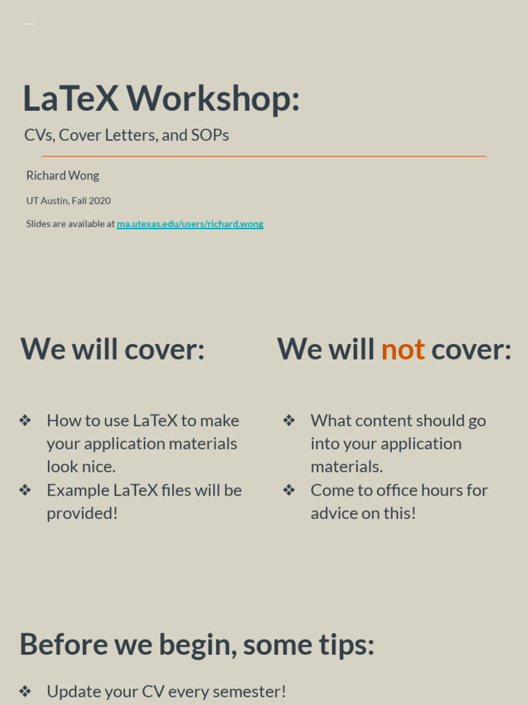 LaTeX Workshop CVs | PDF | Résumé