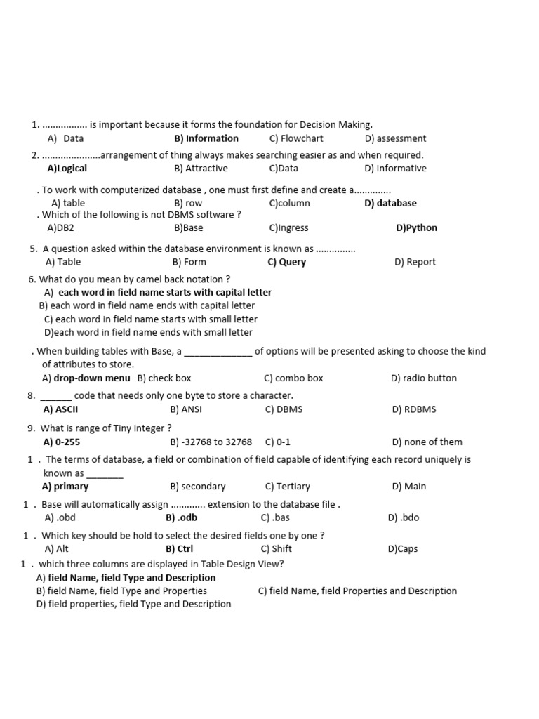 Ut 11th Computer December 2025 Answers | PDF | Databases | Relational ...