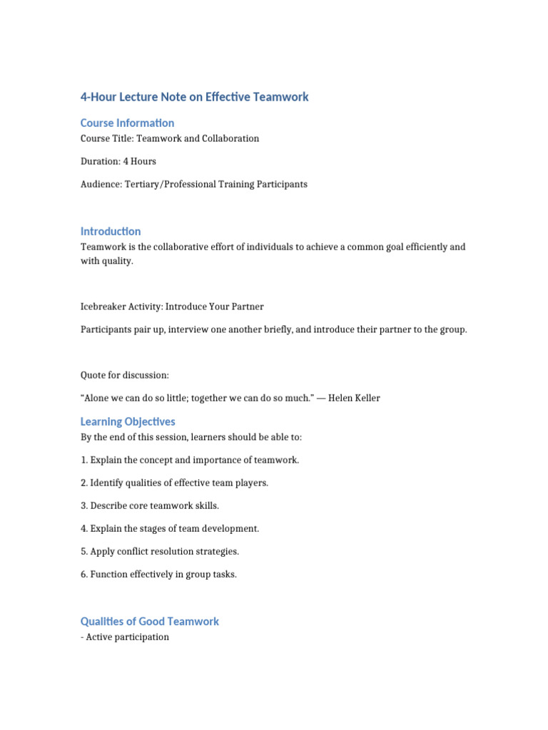 Effective Teamwork Lecture | PDF | Conflict Resolution | Cognition