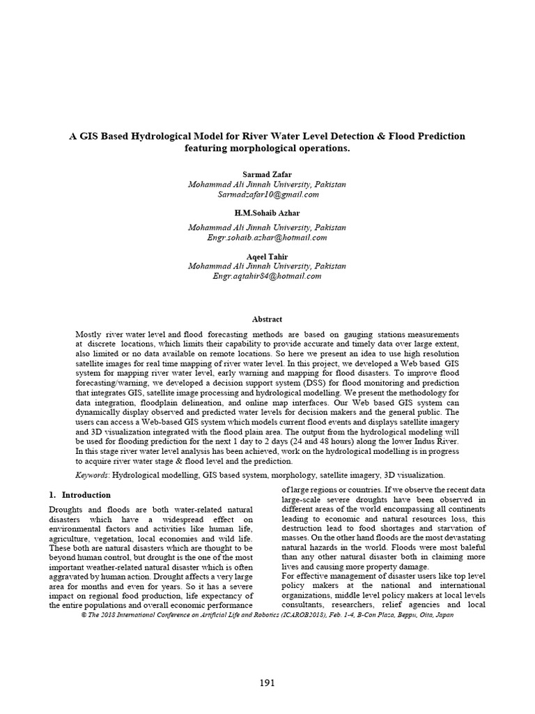 A GIS Based Hydrological Model For River Water Level Detection & Flood ...