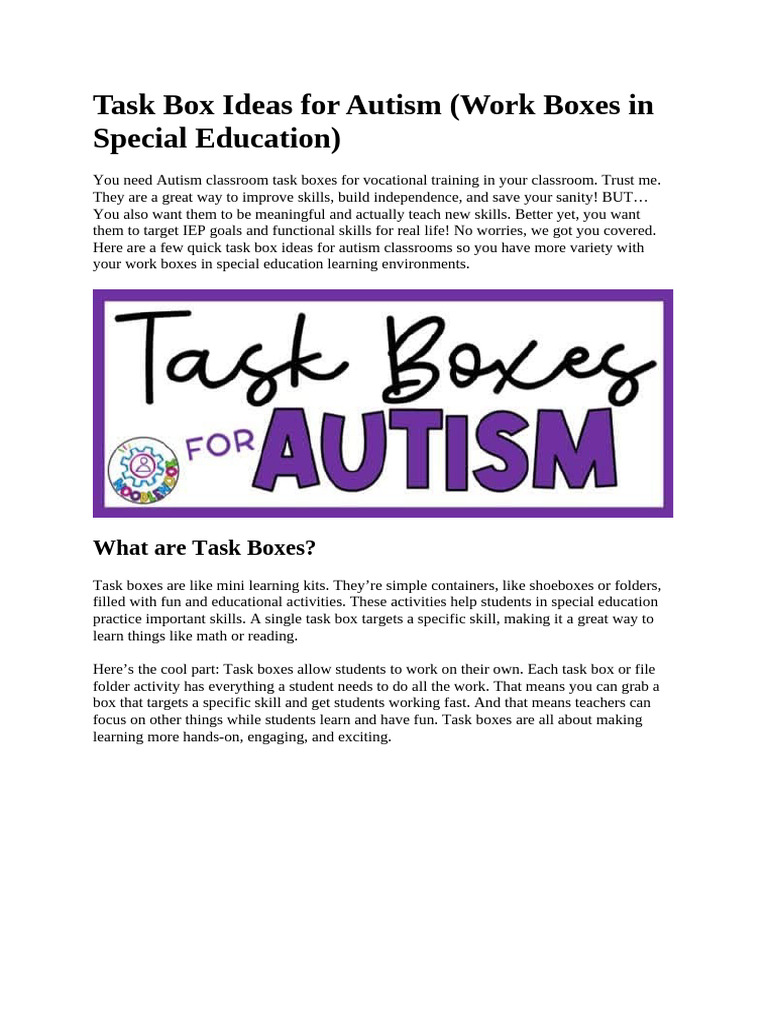 Task Box Ideas For Autism | PDF | Special Education | Autism