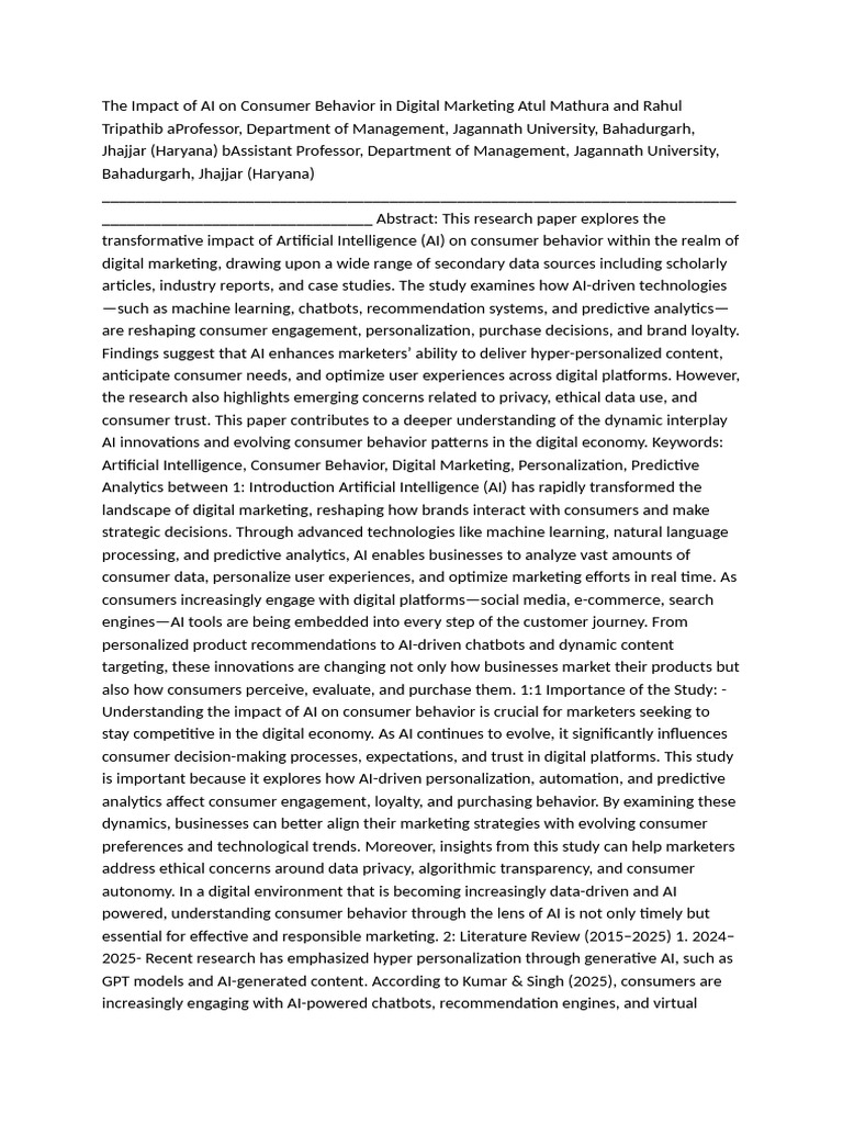The Impact of AI On Consumer Behavior in Digital Marketing Atul Mathura ...