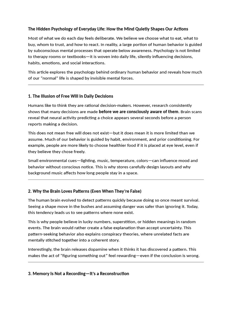 The Hidden Psychology of Everyday Life | PDF | Habits | Emotions