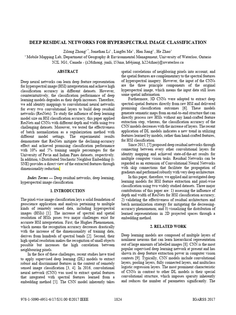 Deep Residual Networks For Hyperspectral Image Classification | PDF ...