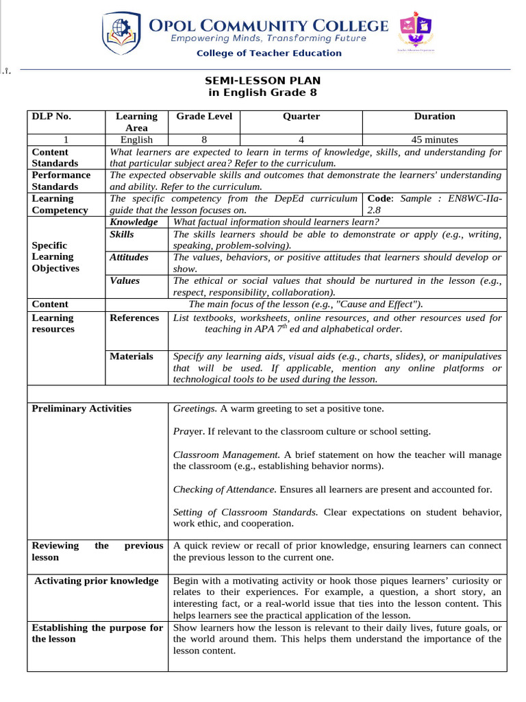 Format LP For Demo Teaching | PDF | Learning | Curriculum