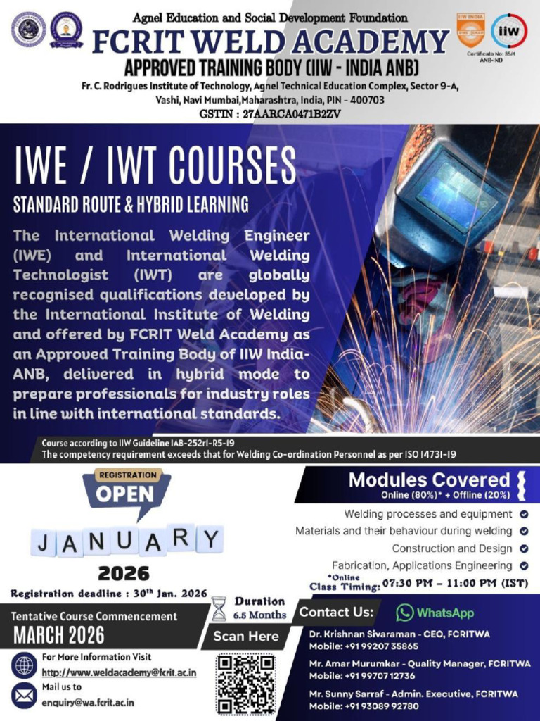 FCRIT Weld Academy (IWE - IWT by Standard Route) | PDF
