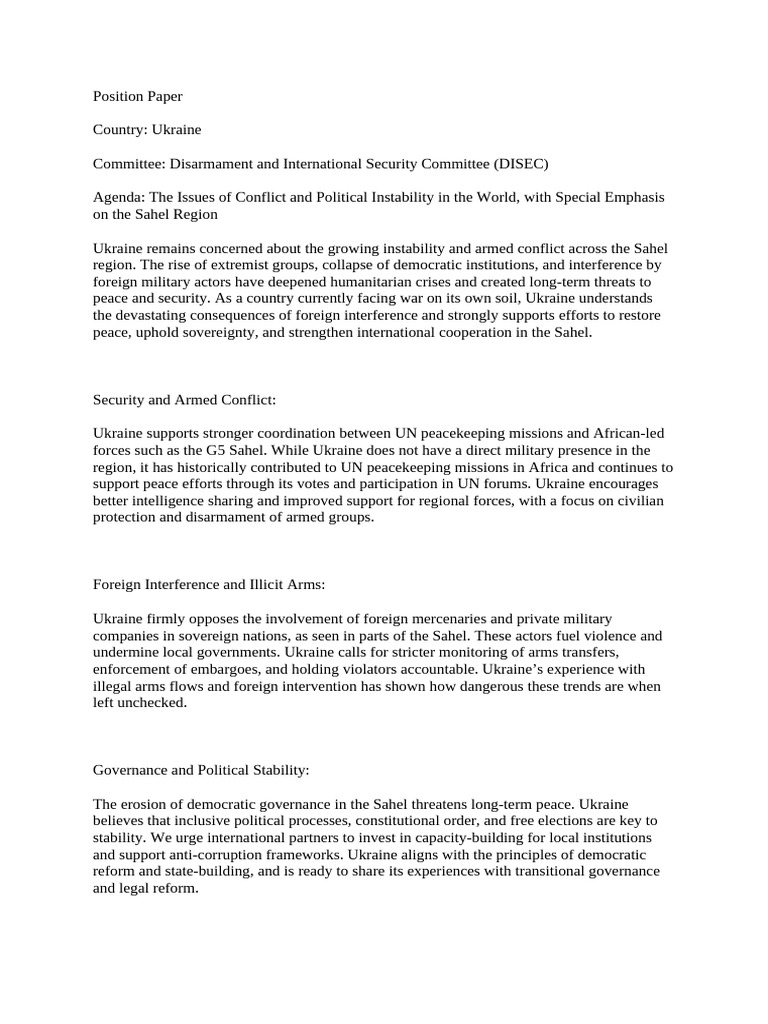 Ukraine Position Paper | PDF | Peacekeeping | Ukraine