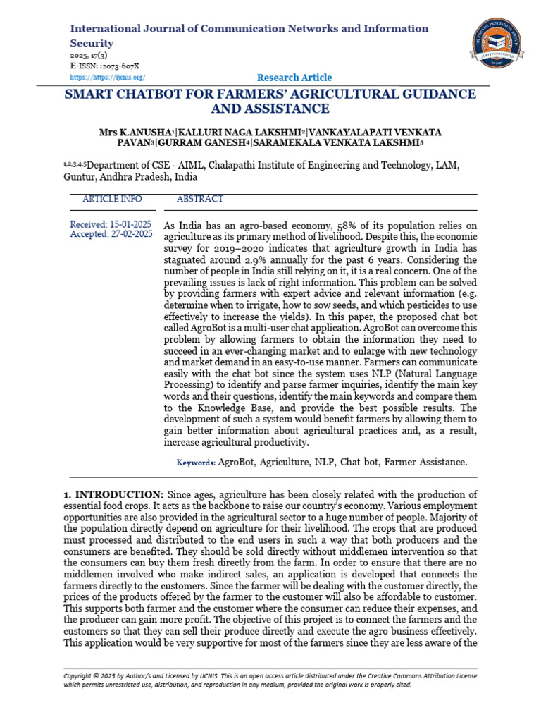 Agro Chatbot I | PDF | Agriculture | Artificial Intelligence