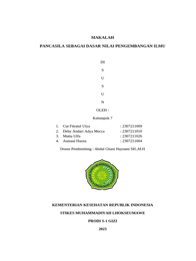 Makalah Pancasila Sebagai Dasar Nilai Pengembangan Ilmu Poltekkes | PDF
