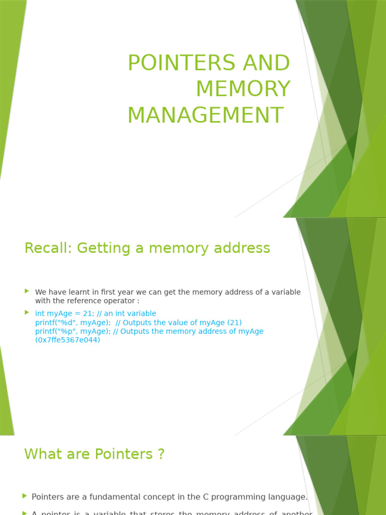POINTERS AND MEMORY MANAGEMENT | PDF | Pointer (Computer Programming ...