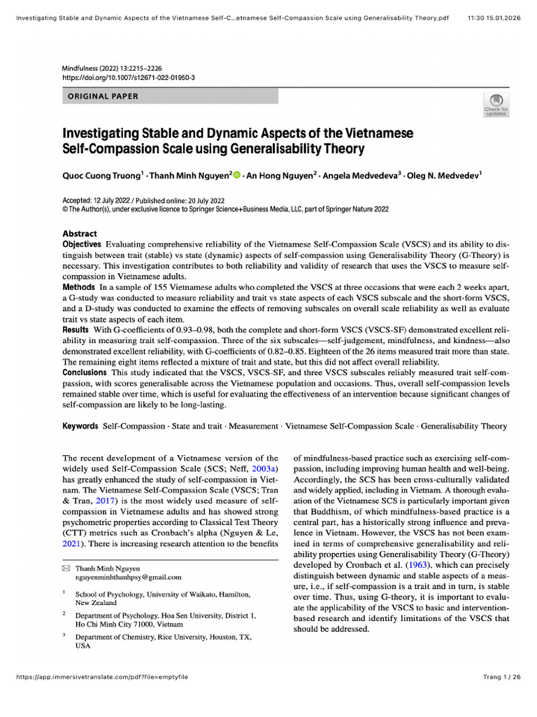 Investigating Stable and Dynamic Aspects of The Vietnamese Self ...