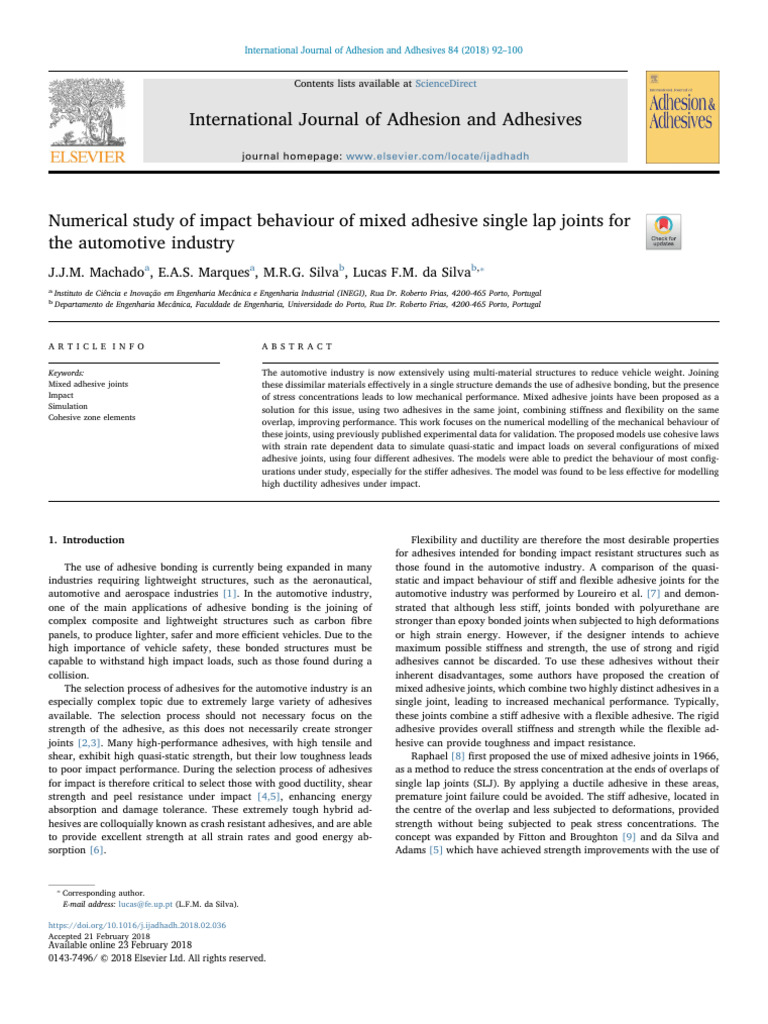 Numerical Study of Impact Behaviour of Mixed Adhesive Single Lap Joints ...