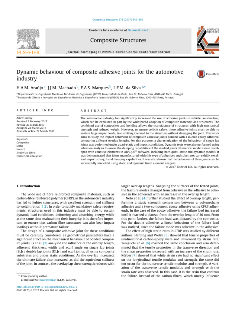 Dynamic Behaviour of Composite Adhesive Joints For The Automotive ...