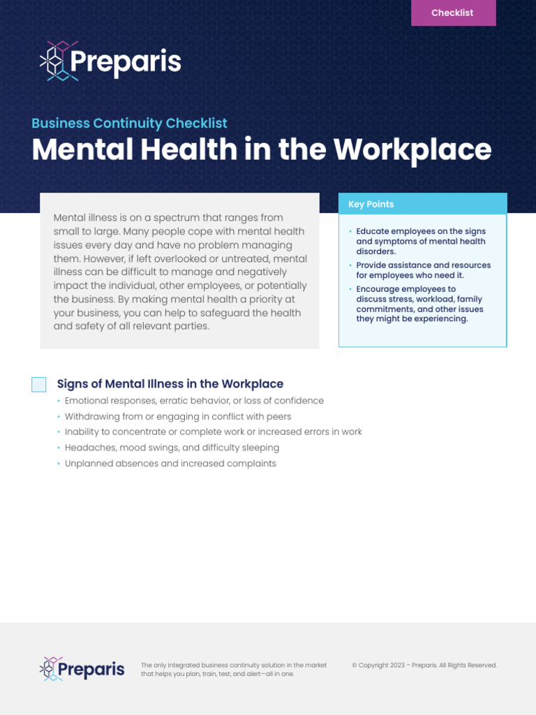 Mental Health in The Workplace Checklist | PDF | Mental Health | Mental ...