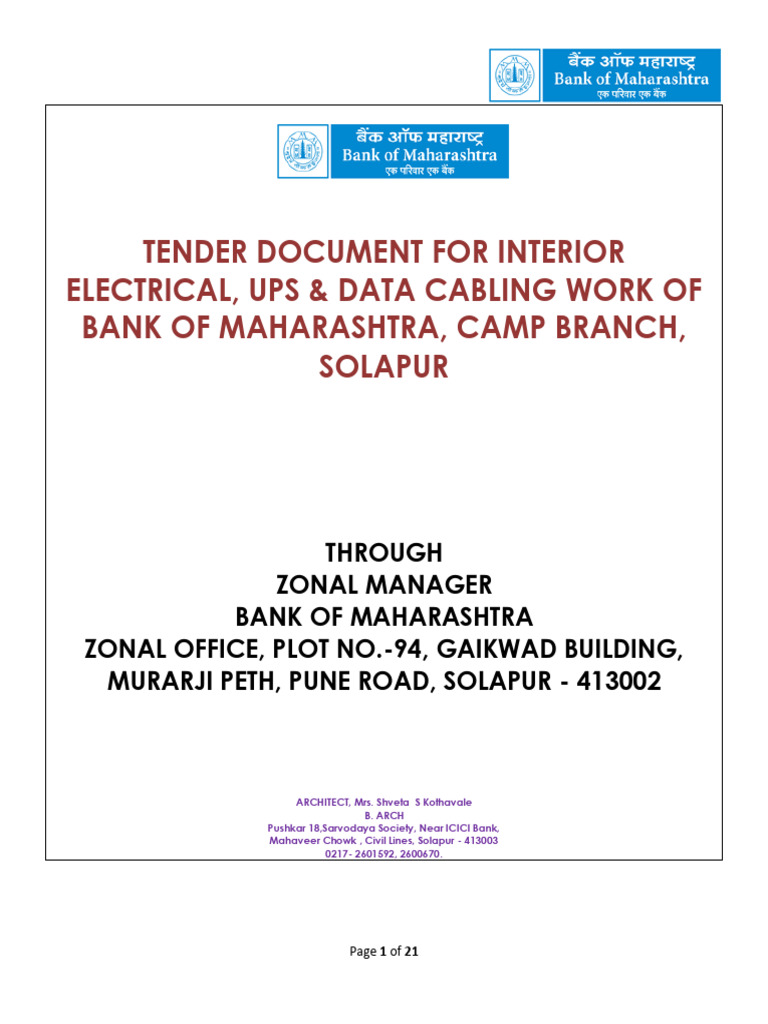 Tender Document For Interior Electrical, Ups & Data Cabling Work of ...