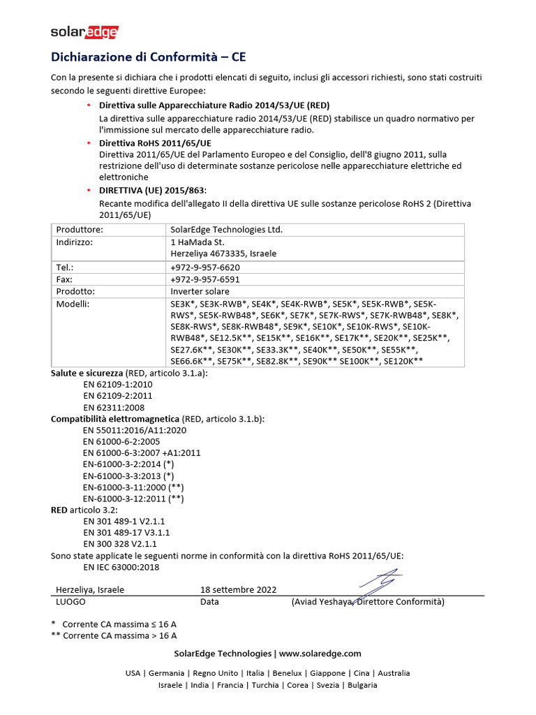 Se Three Phase Inverters Ce Declaration of Conformity It | PDF