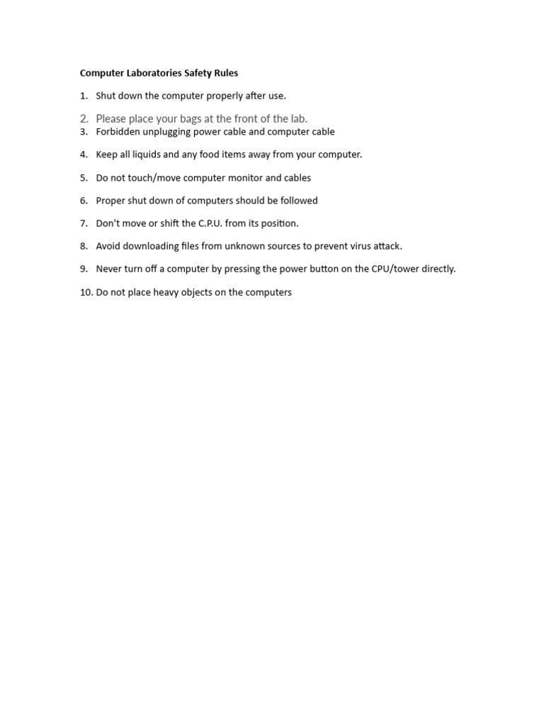 Computer Laboratories Safety Rules | PDF