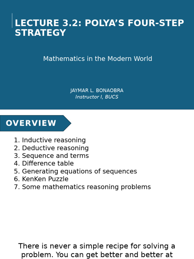 3.2. Polya's Four-Step Strategy | PDF | Decimal | Mathematics