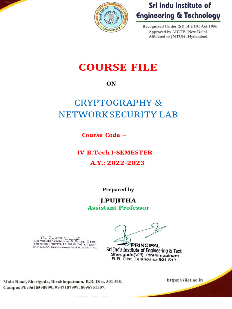 Cryptographynetwork Security Lab | PDF | Encryption | Key (Cryptography)
