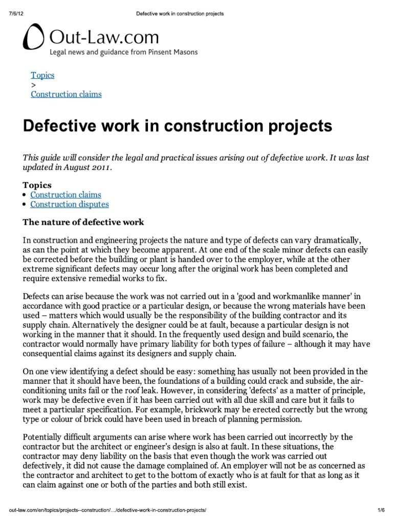 Print - Defective Work in Construction Projects | PDF