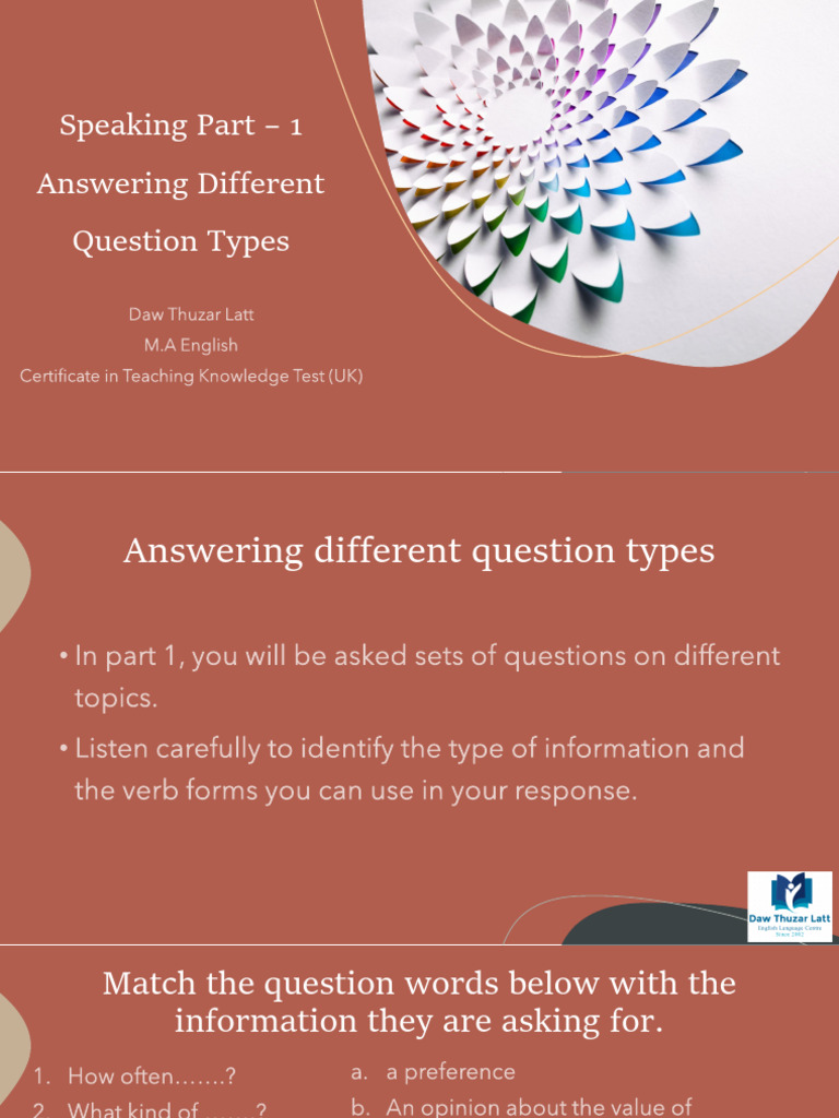 Speaking Part - 1 Different Question Types | PDF