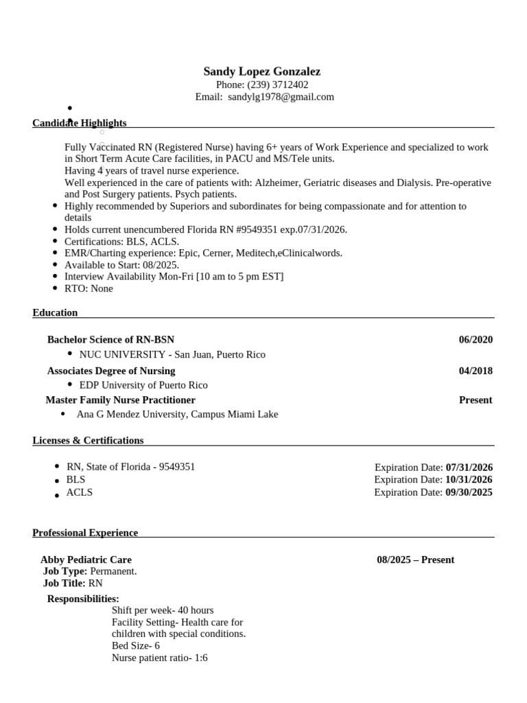 Sandy Resume 2025 2 | PDF | Nursing | Clinical Medicine