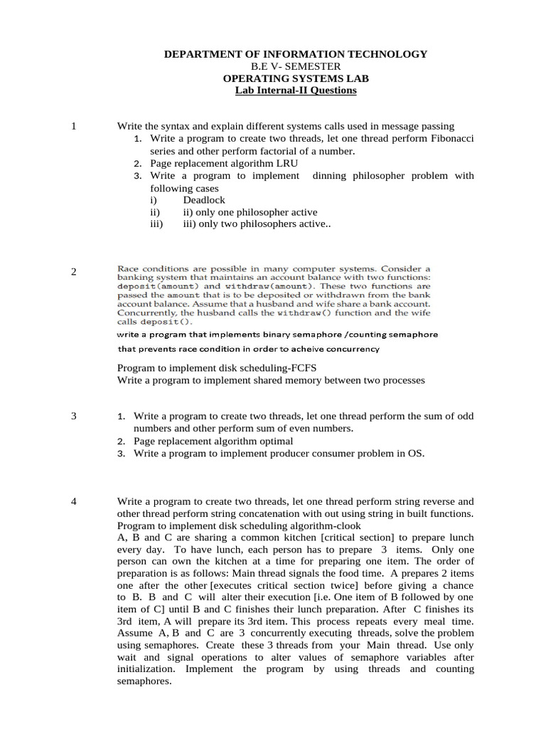 Oslab Internal II Questions 2025-26 Batch II | PDF | Computer ...