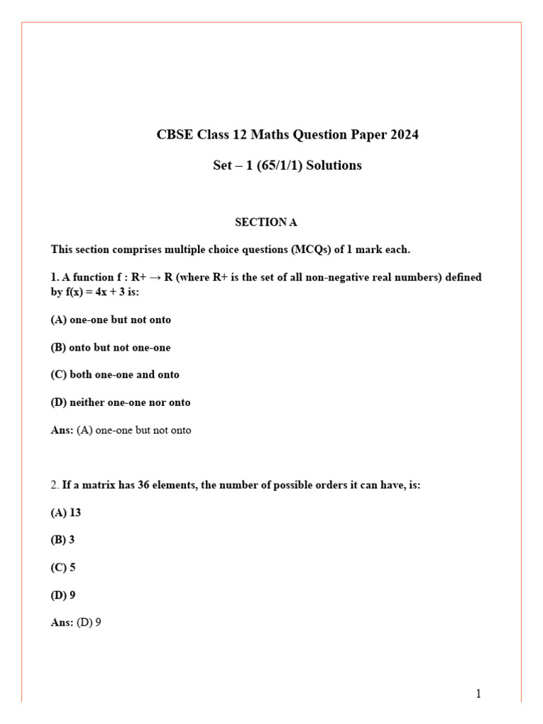 CBSE Class 12 Maths Set-1 | PDF | Function (Mathematics) | Mathematical ...