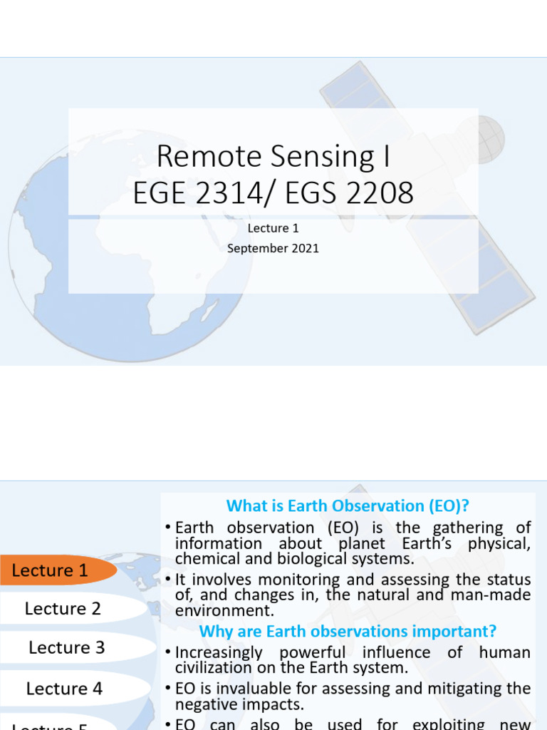 EGE2314 - EGS2208 Remote Sensing I Lecture I - Basic Concepts | PDF ...