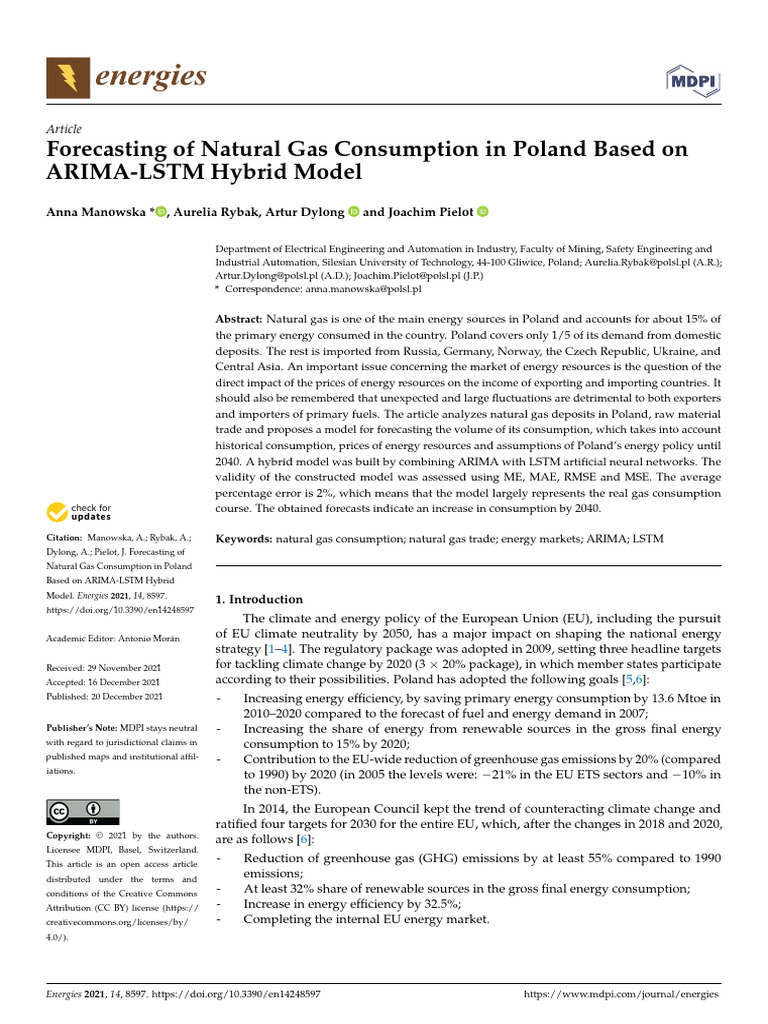 Forecasting of Natural Gas Consumption in Poland Based On ARIMA LSTM ...