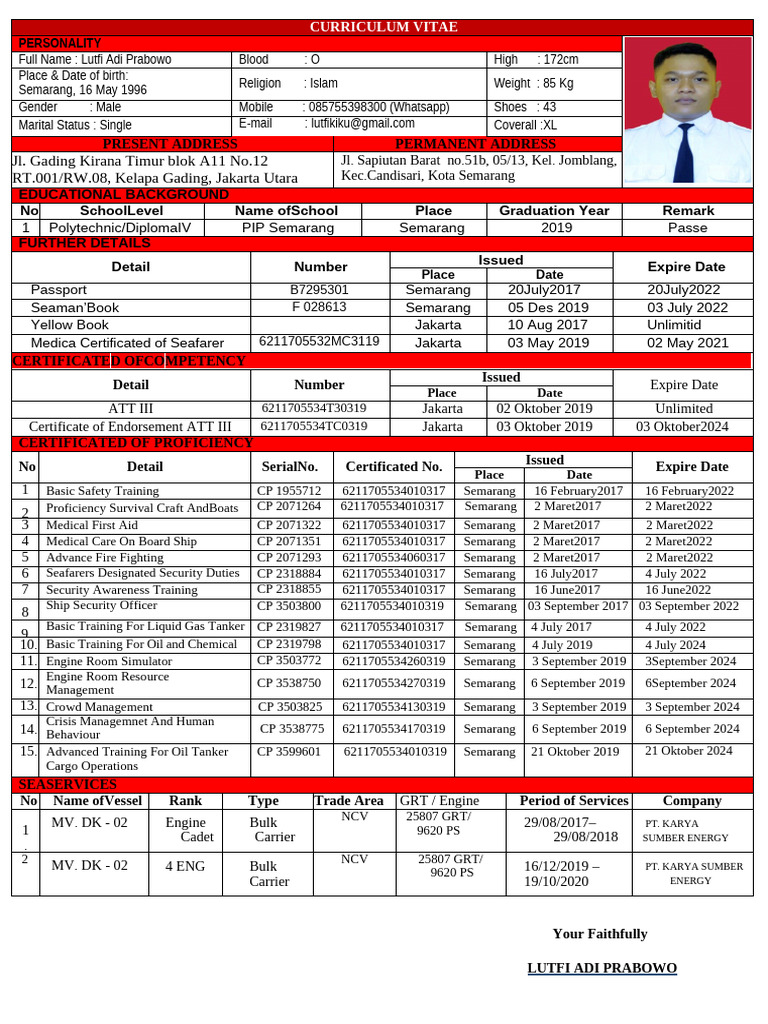 CV Lutfi Adi Prabowo New | PDF | Shipping | Water Transport