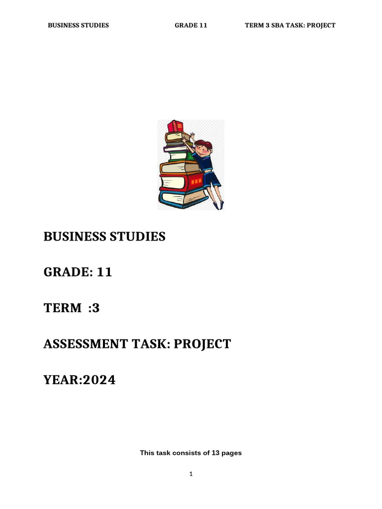 2024 Business Studies Grade 11 Term 3 Sba Task Project | PDF ...