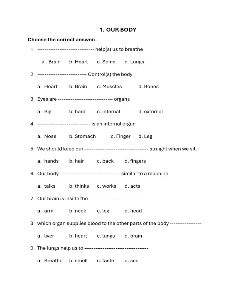 Unit Test - II EVS Work Sheet | PDF | Thorax | Senses