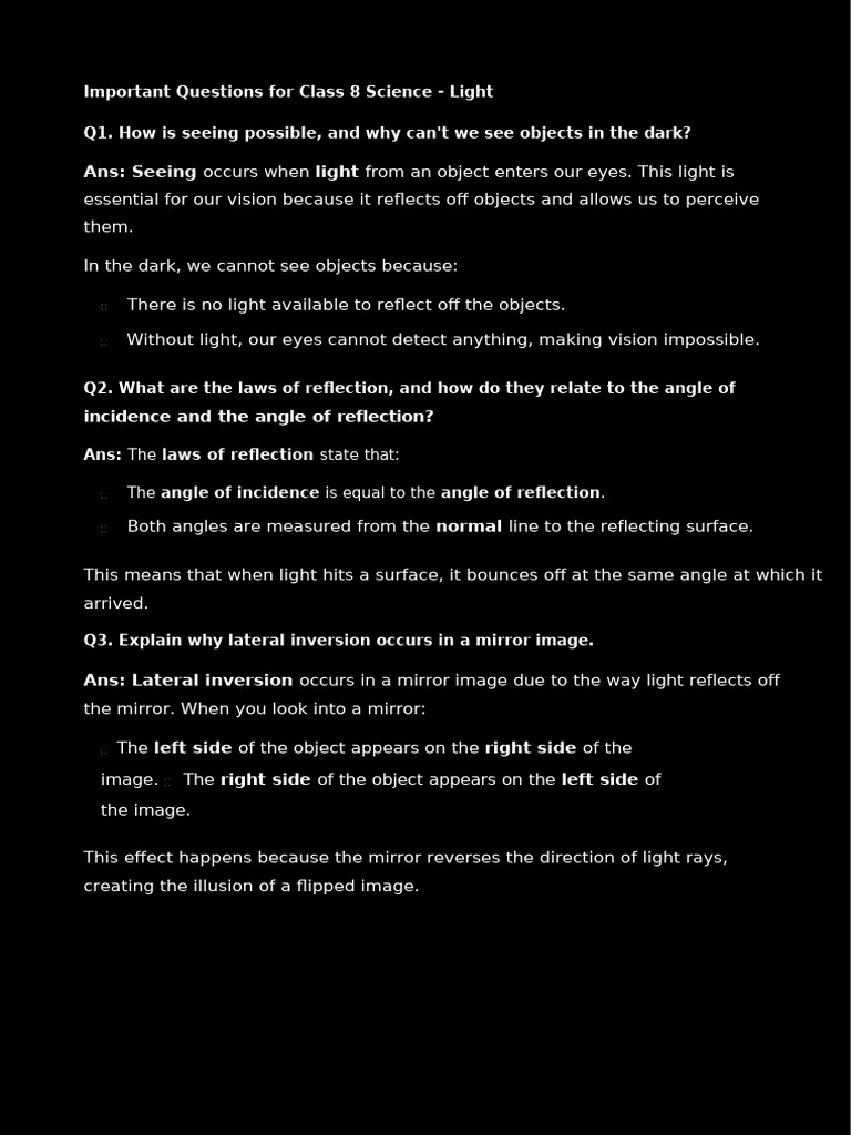 notes chapter light | PDF | Reflection (Physics) | Eye