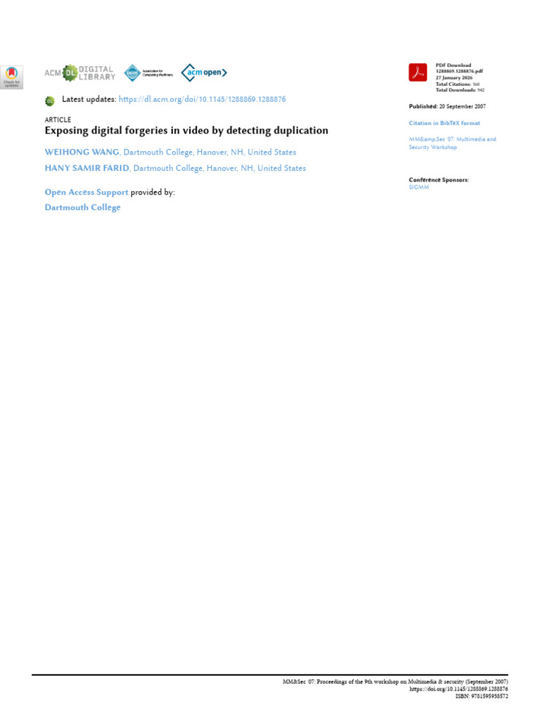 Exposing Digital Forgeries in Video by | PDF | Matrix (Mathematics) | Video