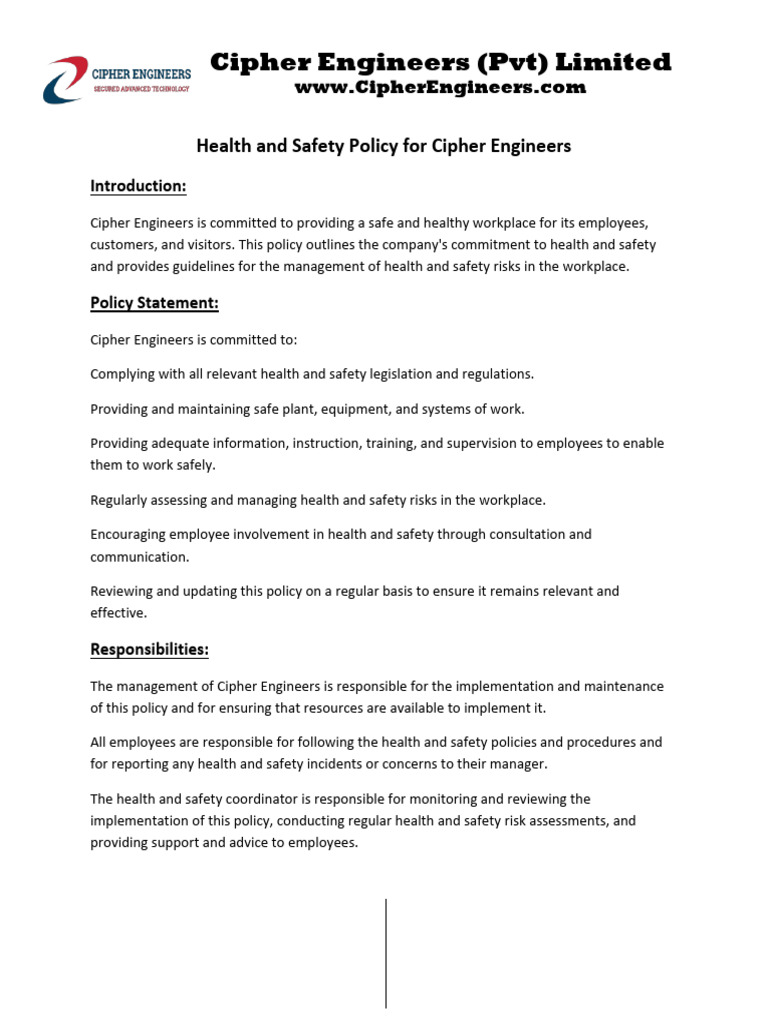 Health and Safety Policy CE | PDF | Occupational Safety And Health | Safety