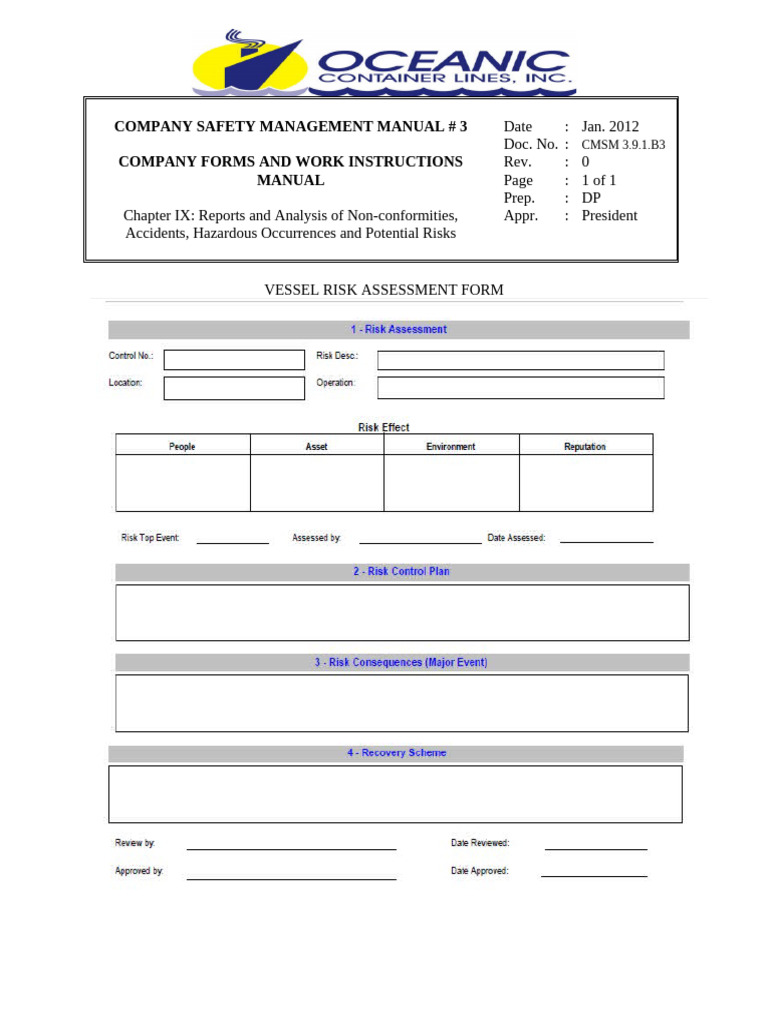 CMSM 3.9.1.B3 - Vessel Risk Assessment Form | PDF