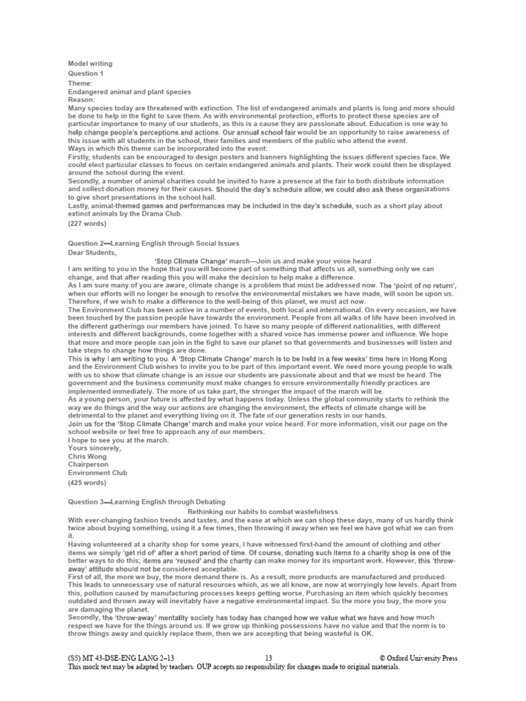 MT43 Paper 2 Sample Writing | PDF | Sports | Oxford University Press